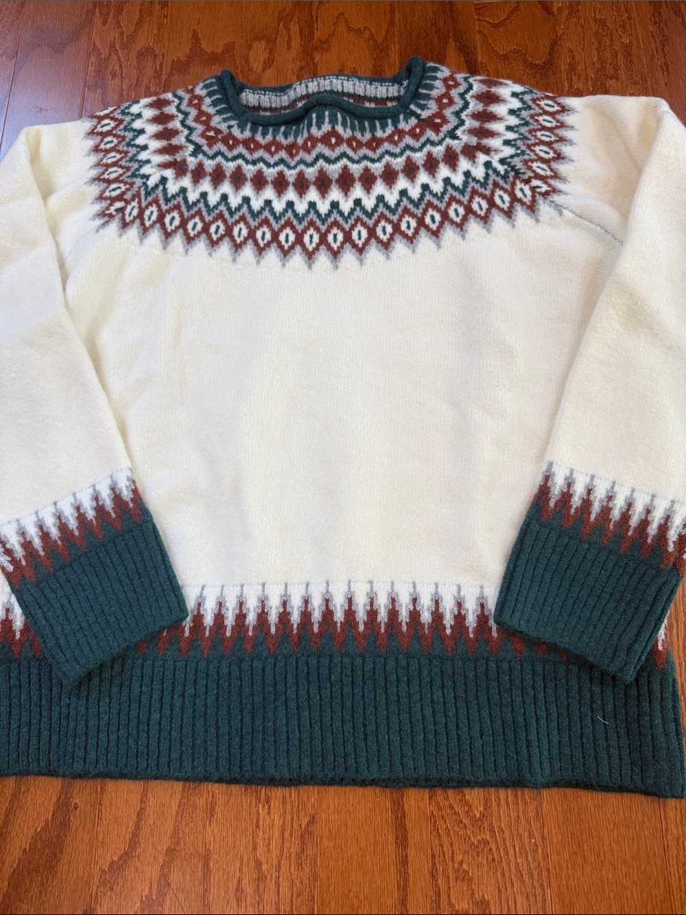 NWT Heritage Fair Isle Sweater | Ivory Green Rust Nordic Winter Knit - Picture 8 of 11